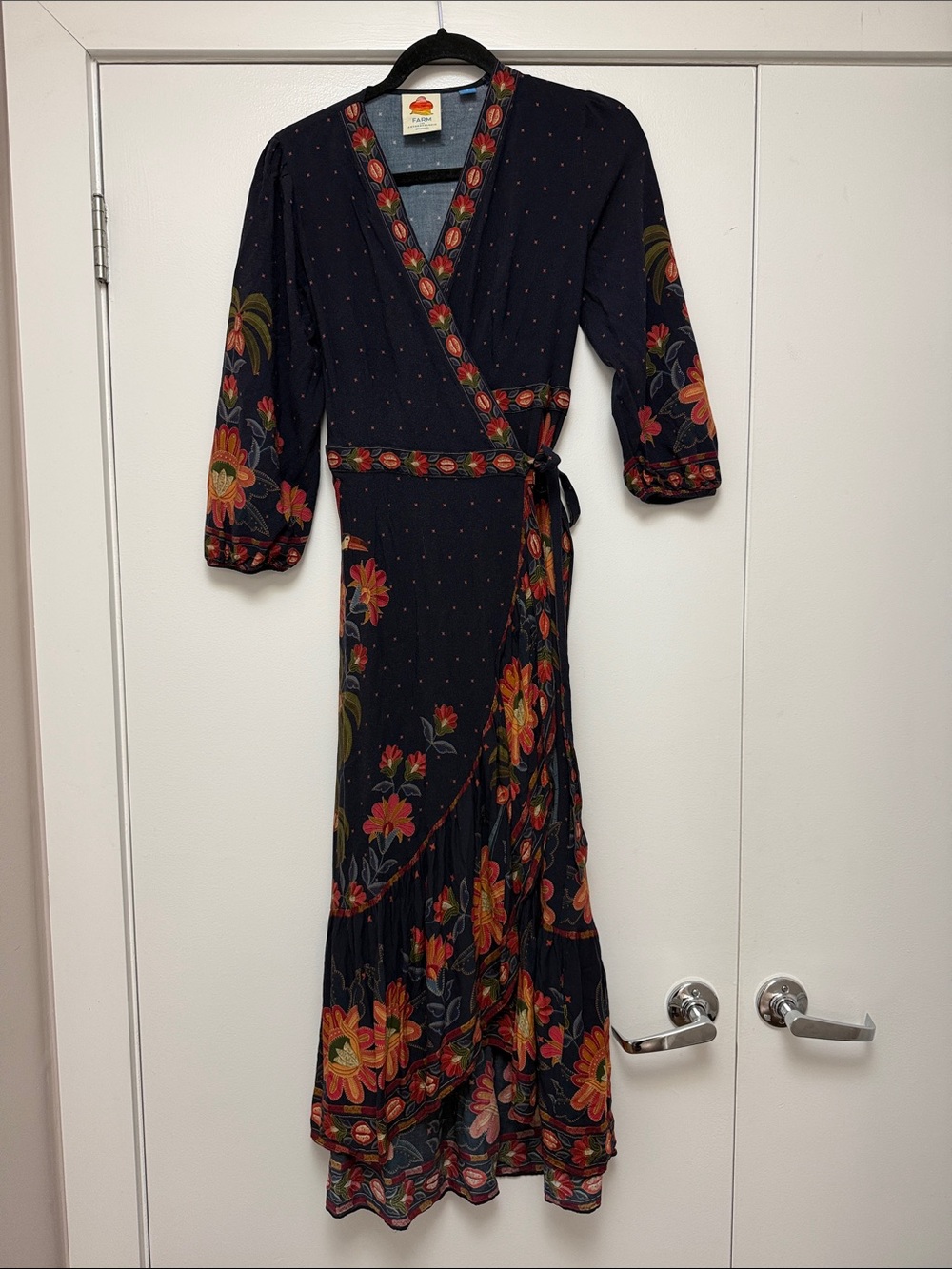 FARM Rio Navy Floral Embroidered wrap around dress